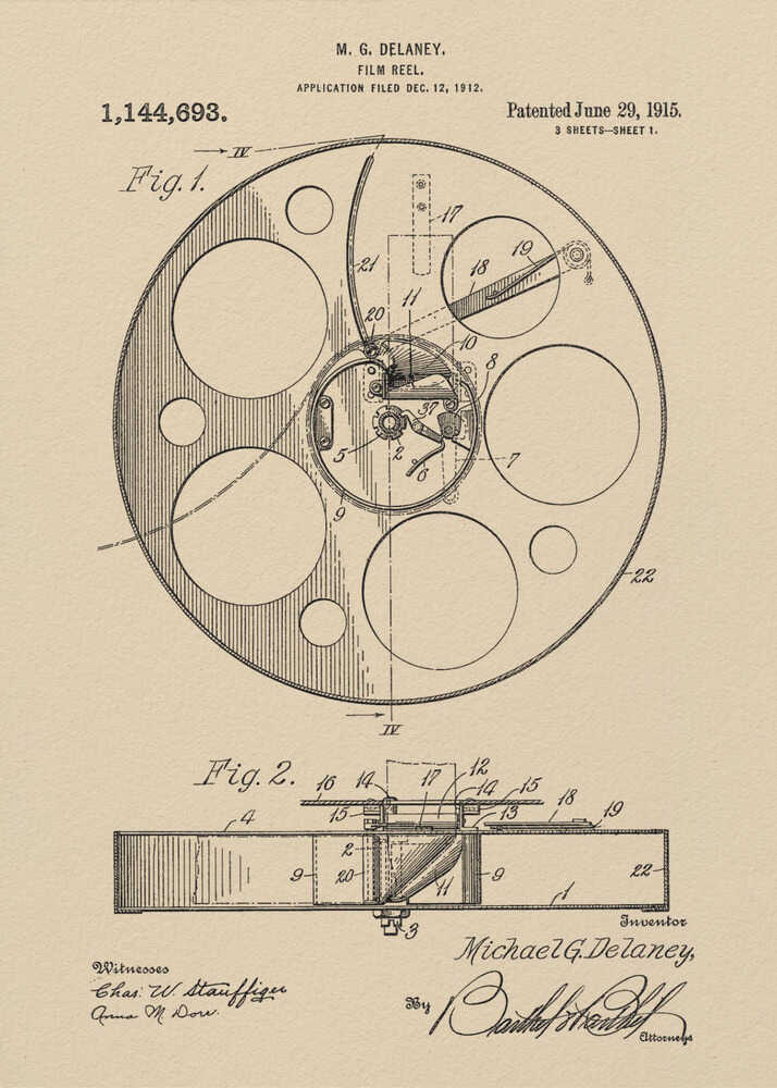 Film Reel Patent 1915 - Poster / Art Print