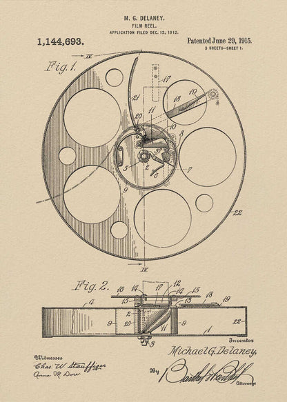 Film Reel Patent 1915 - Poster / Art Print