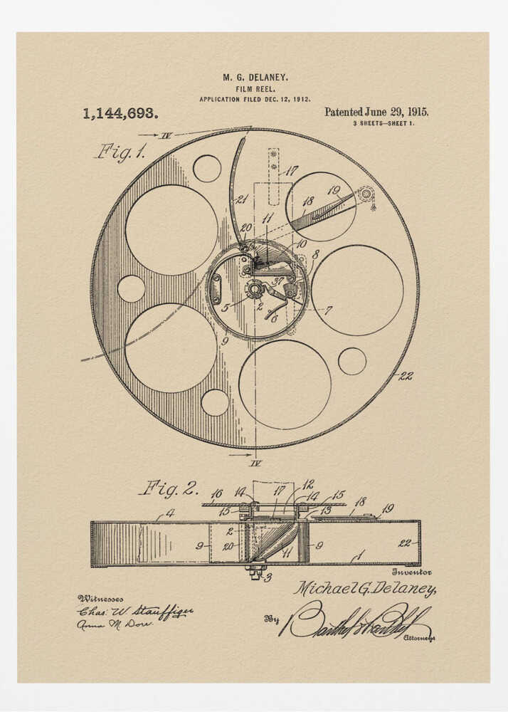 Film Reel Patent 1915 - Poster / Art Print