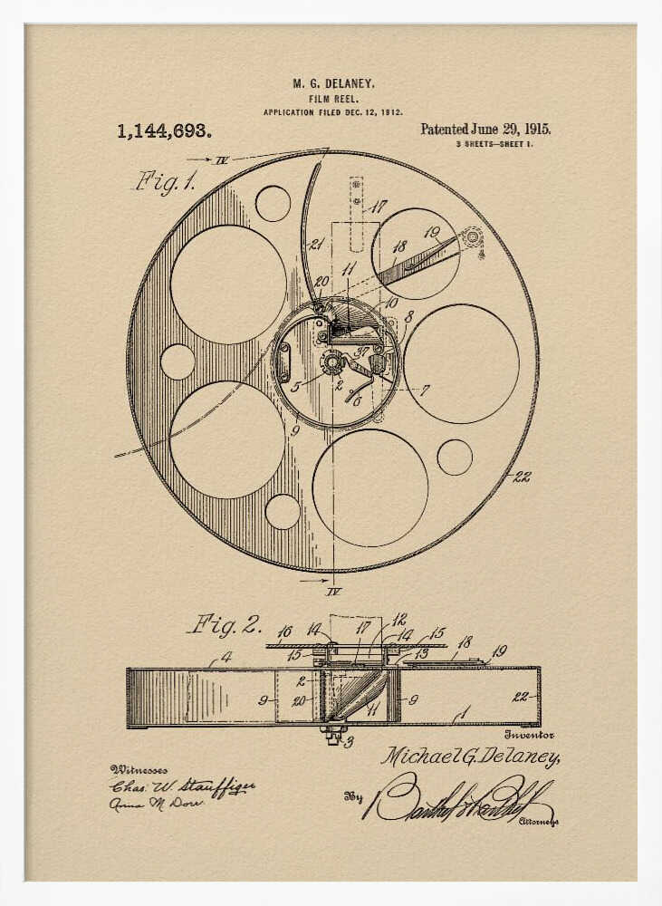Film Reel Patent 1915 - Poster / Art Print
