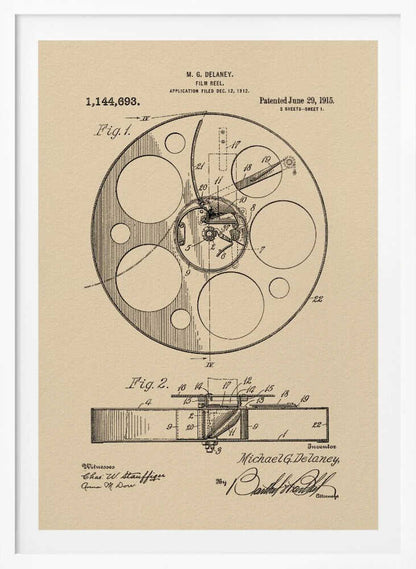 Film Reel Patent 1915 - Poster / Art Print