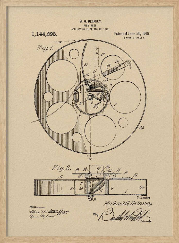 Film Reel Patent 1915 - Poster / Art Print