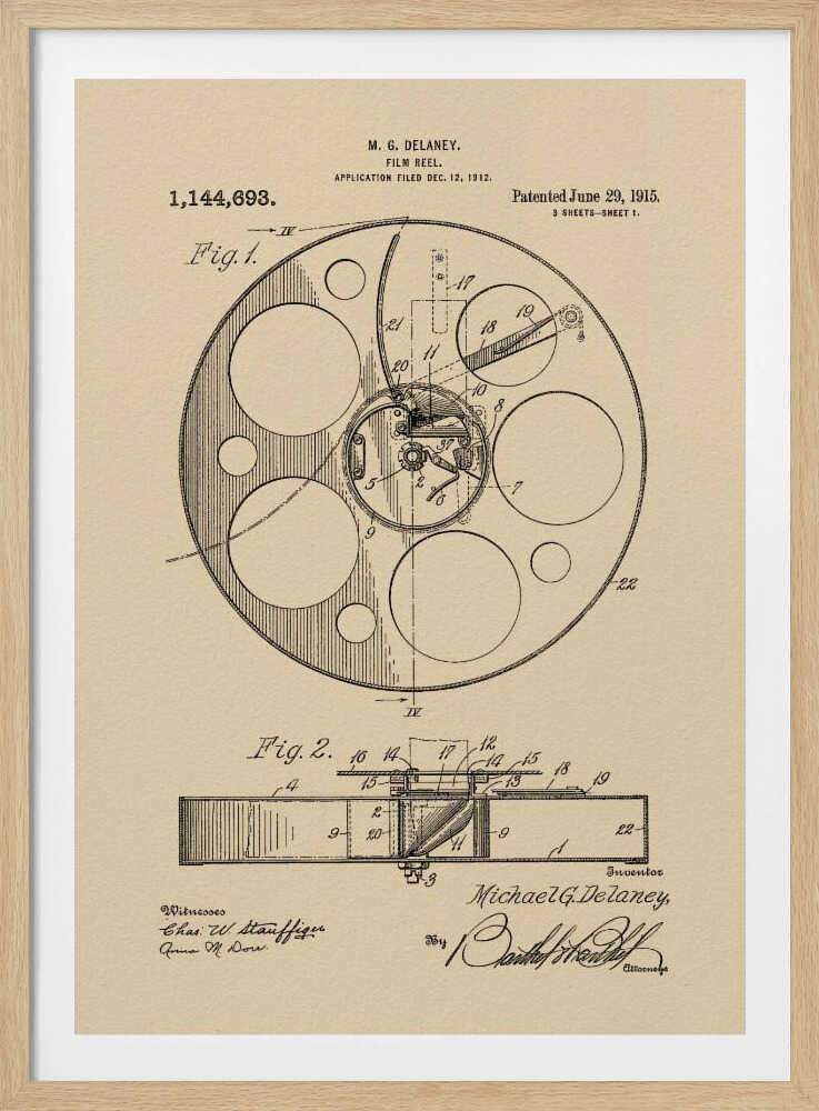 Film Reel Patent 1915 - Poster / Art Print