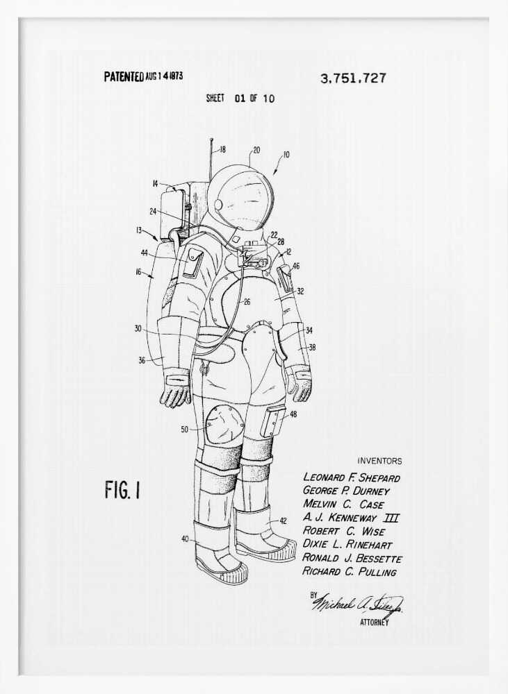Space Suit Patent 1973 - Poster / Art Print