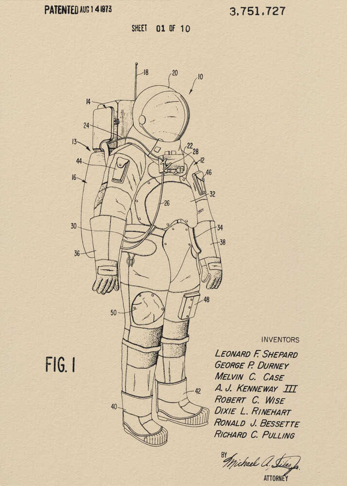 Space Suit Patent 1973 - Poster / Art Print