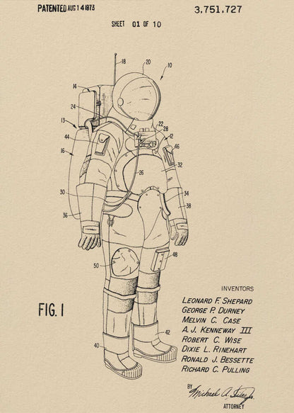 Space Suit Patent 1973 - Poster / Art Print