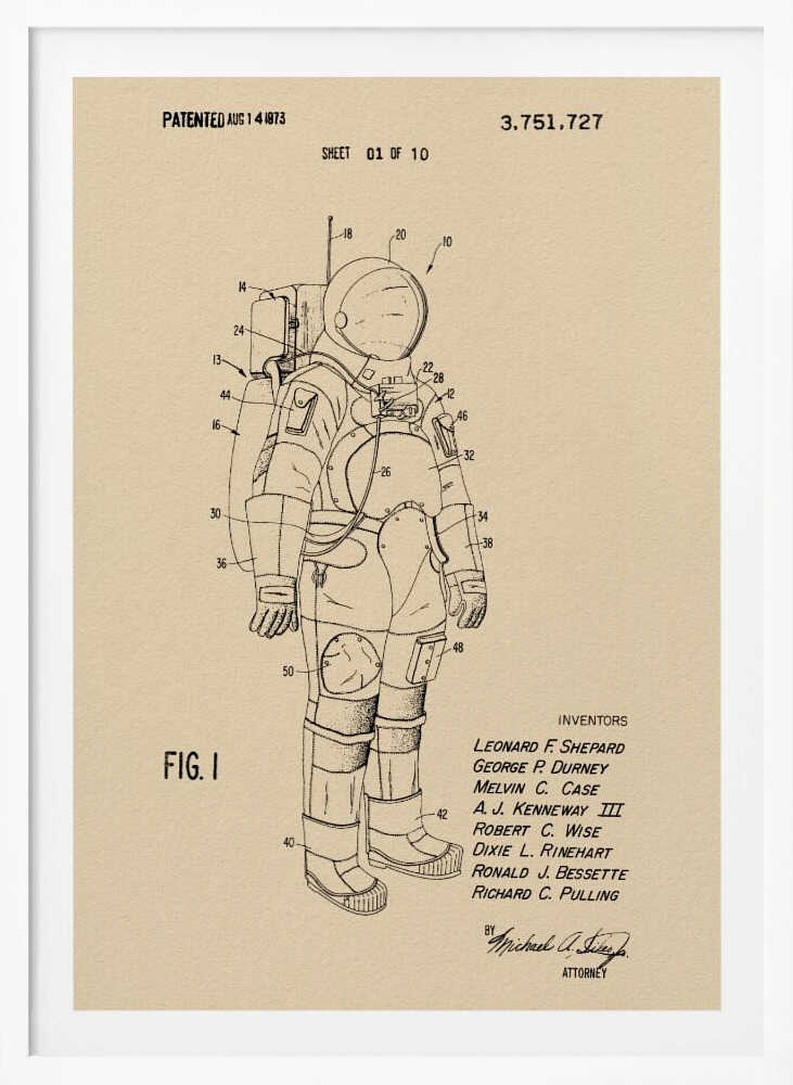 Space Suit Patent 1973 - Poster / Art Print