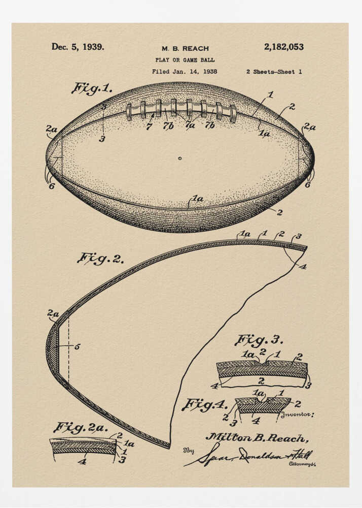 Football Patent 1938 - Poster / Art Print