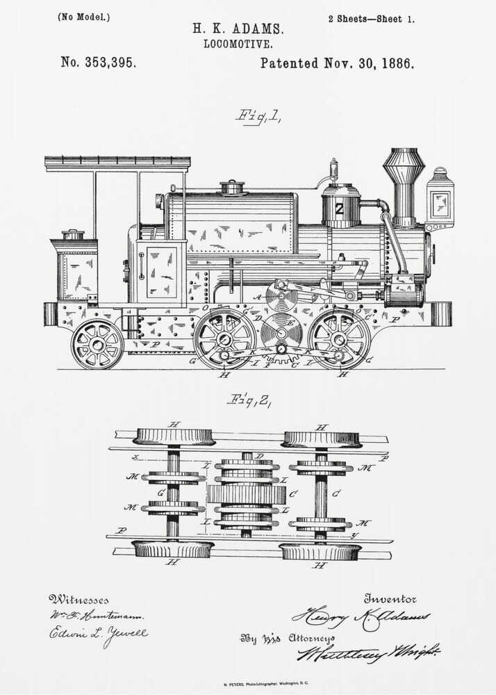 Locomotive Patent 1886 - Poster / Art Print