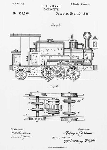 Locomotive Patent 1886 - Poster / Art Print