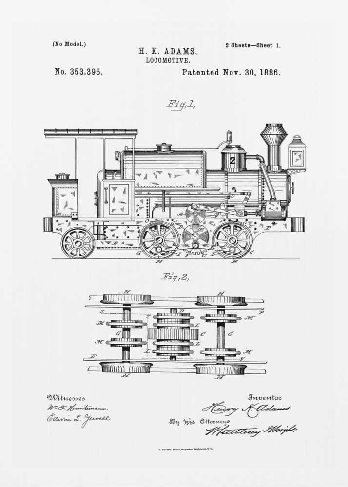 Locomotive Patent 1886 - Poster / Art Print
