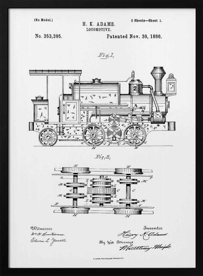 Locomotive Patent 1886 - Poster / Art Print