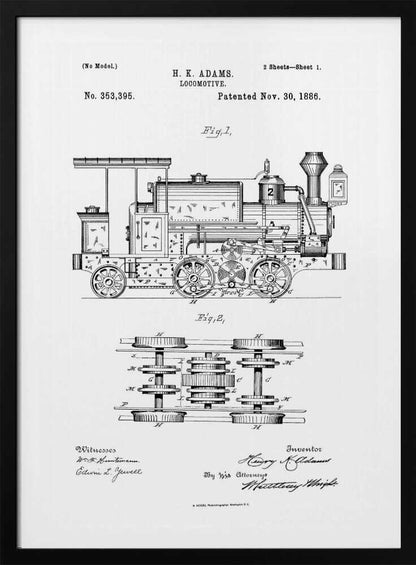 Locomotive Patent 1886 - Poster / Art Print