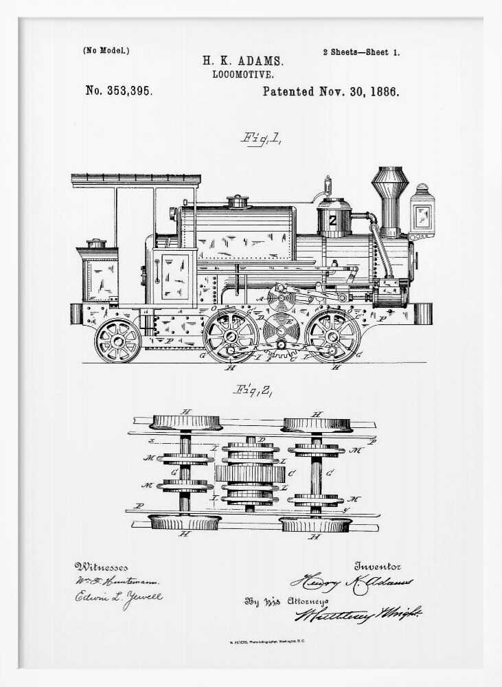 Locomotive Patent 1886 - Poster / Art Print