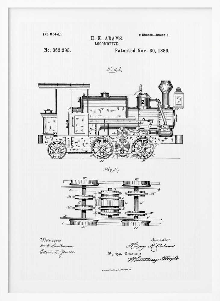 Locomotive Patent 1886 - Poster / Art Print