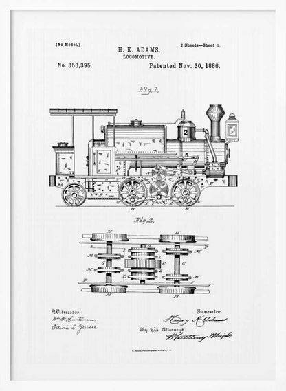 Locomotive Patent 1886 - Poster / Art Print