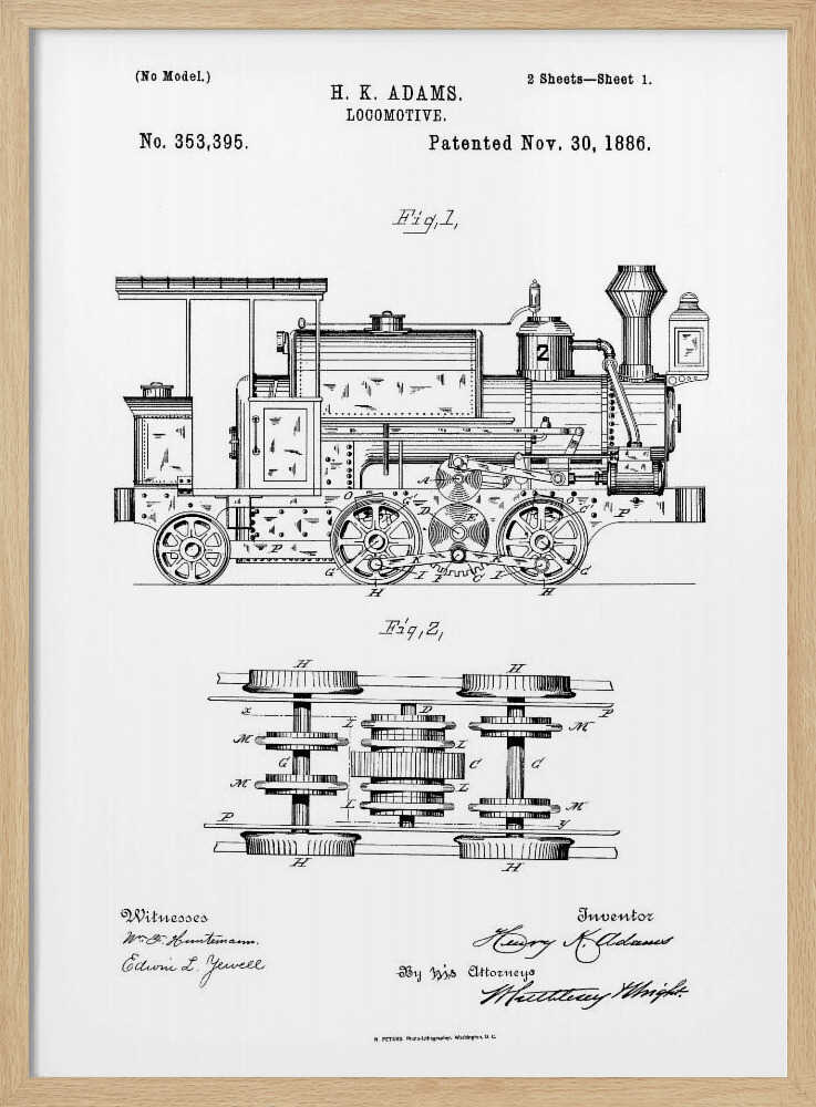 Locomotive Patent 1886 - Poster / Art Print