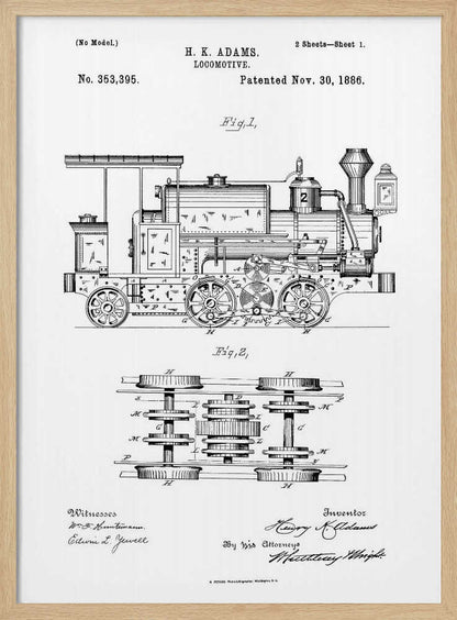Locomotive Patent 1886 - Poster / Art Print