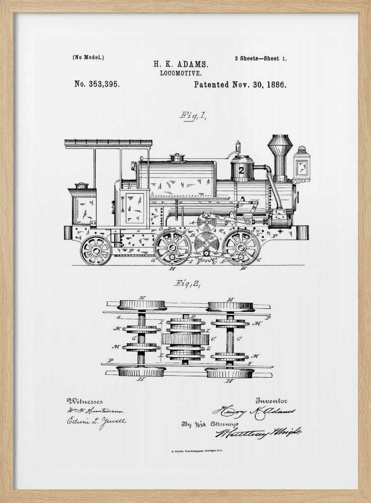 Locomotive Patent 1886 - Poster / Art Print