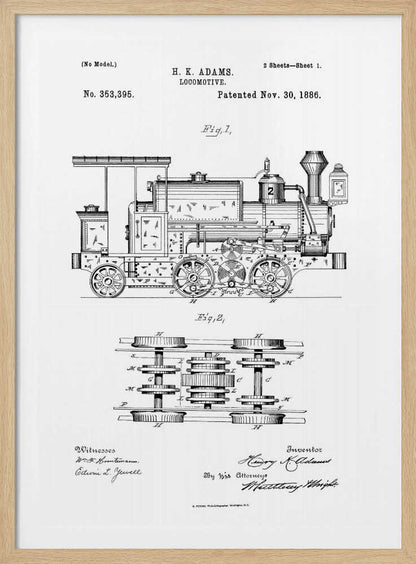 Locomotive Patent 1886 - Poster / Art Print