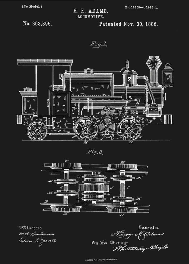 Locomotive Patent 1886 - Poster / Art Print