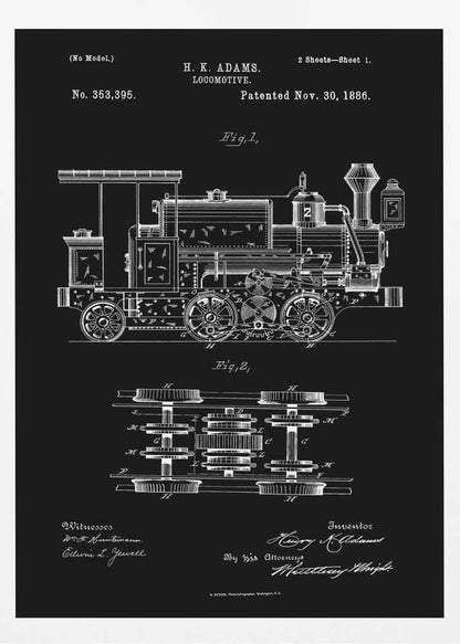Locomotive Patent 1886 - Poster / Art Print