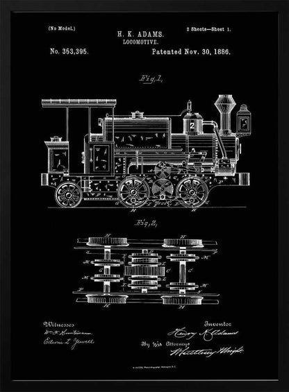 Locomotive Patent 1886 - Poster / Art Print