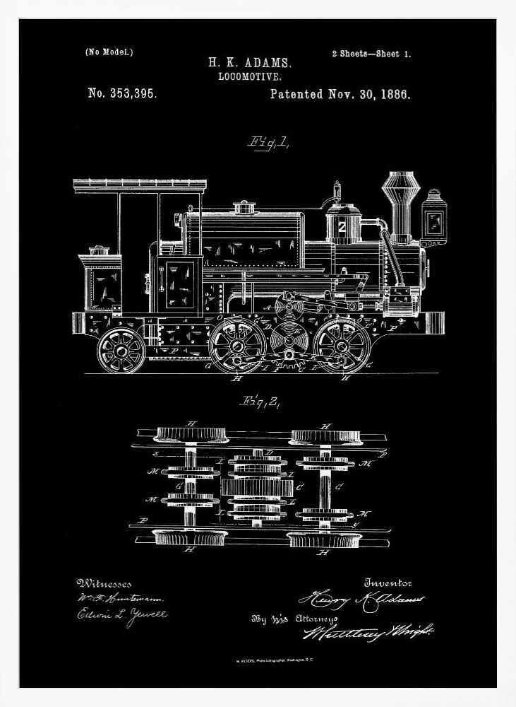 Locomotive Patent 1886 - Poster / Art Print
