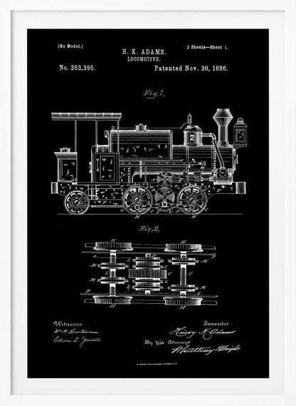 Locomotive Patent 1886 - Poster / Art Print
