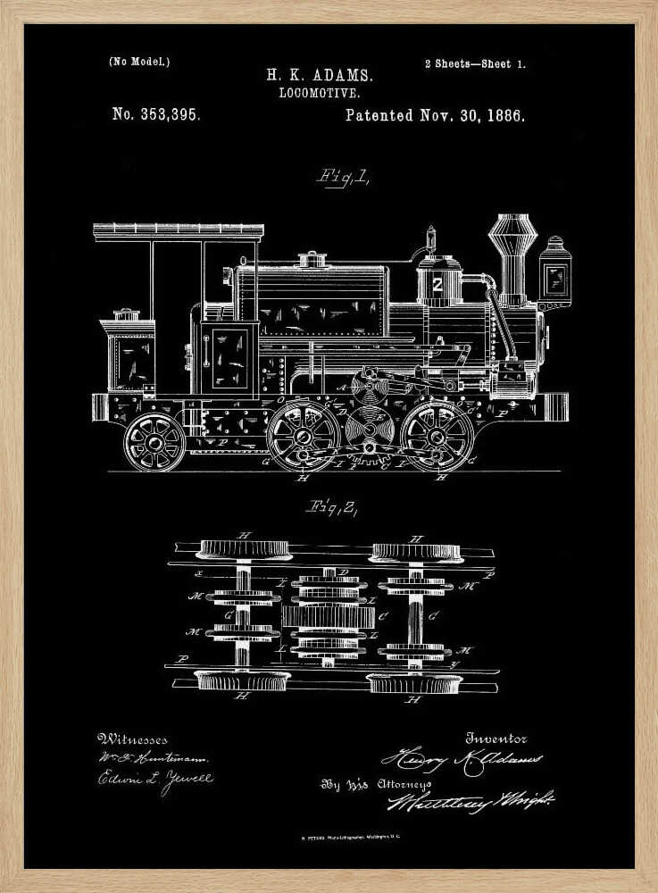 Locomotive Patent 1886 - Poster / Art Print