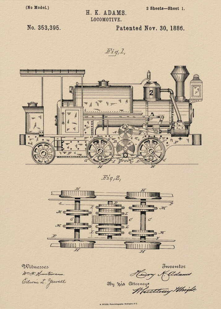 Locomotive Patent 1886 - Poster / Art Print
