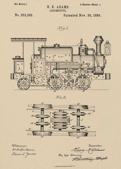 Locomotive Patent 1886 - Poster / Art Print