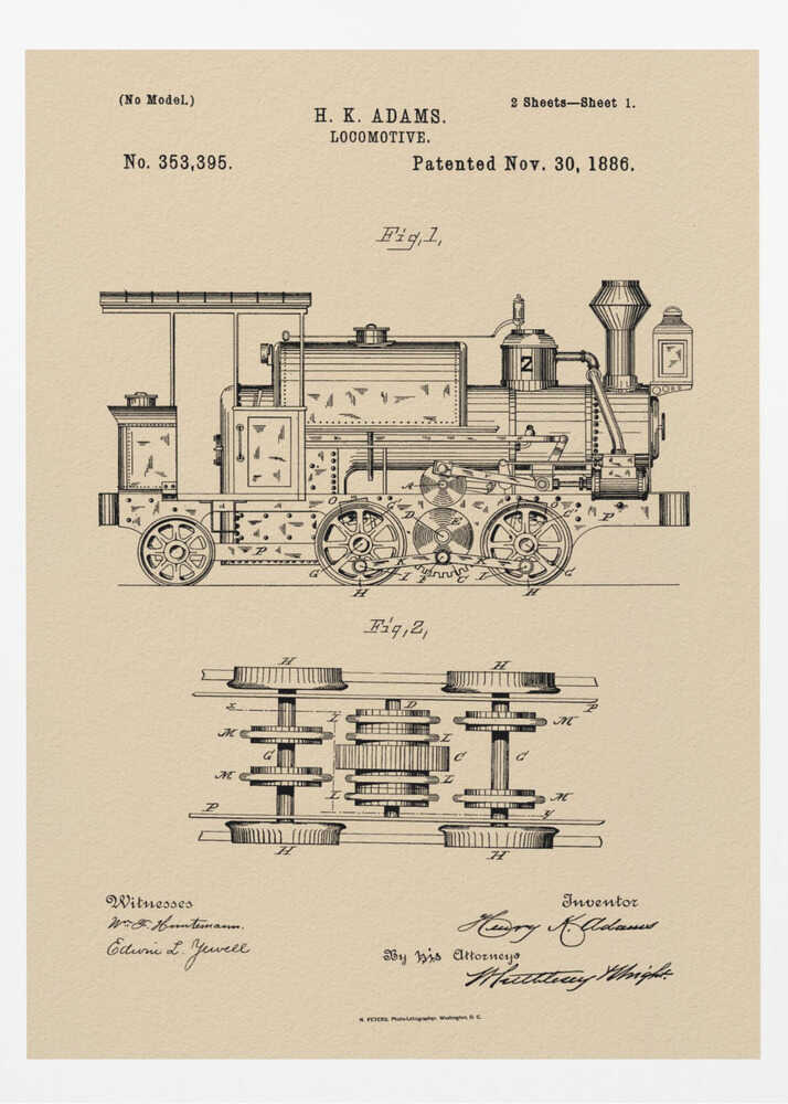 Locomotive Patent 1886 - Poster / Art Print