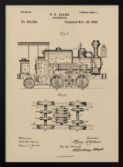 Locomotive Patent 1886 - Poster / Art Print