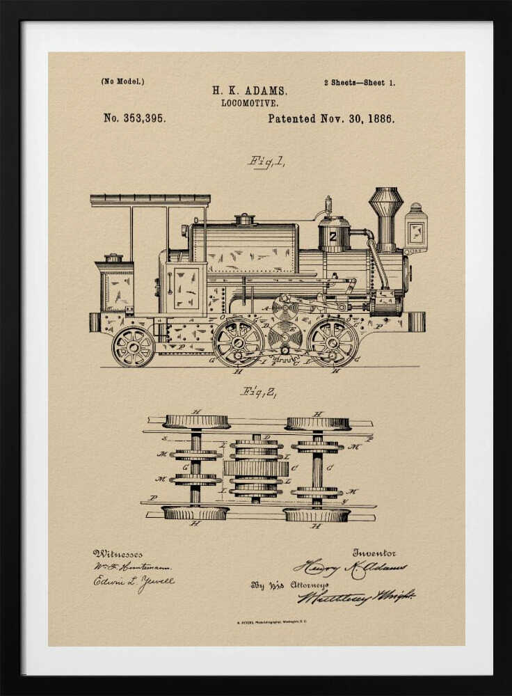 Locomotive Patent 1886 - Poster / Art Print
