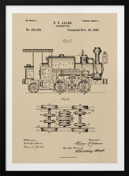 Locomotive Patent 1886 - Poster / Art Print