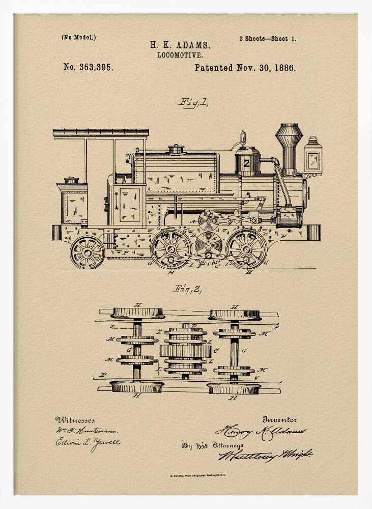 Locomotive Patent 1886 - Poster / Art Print