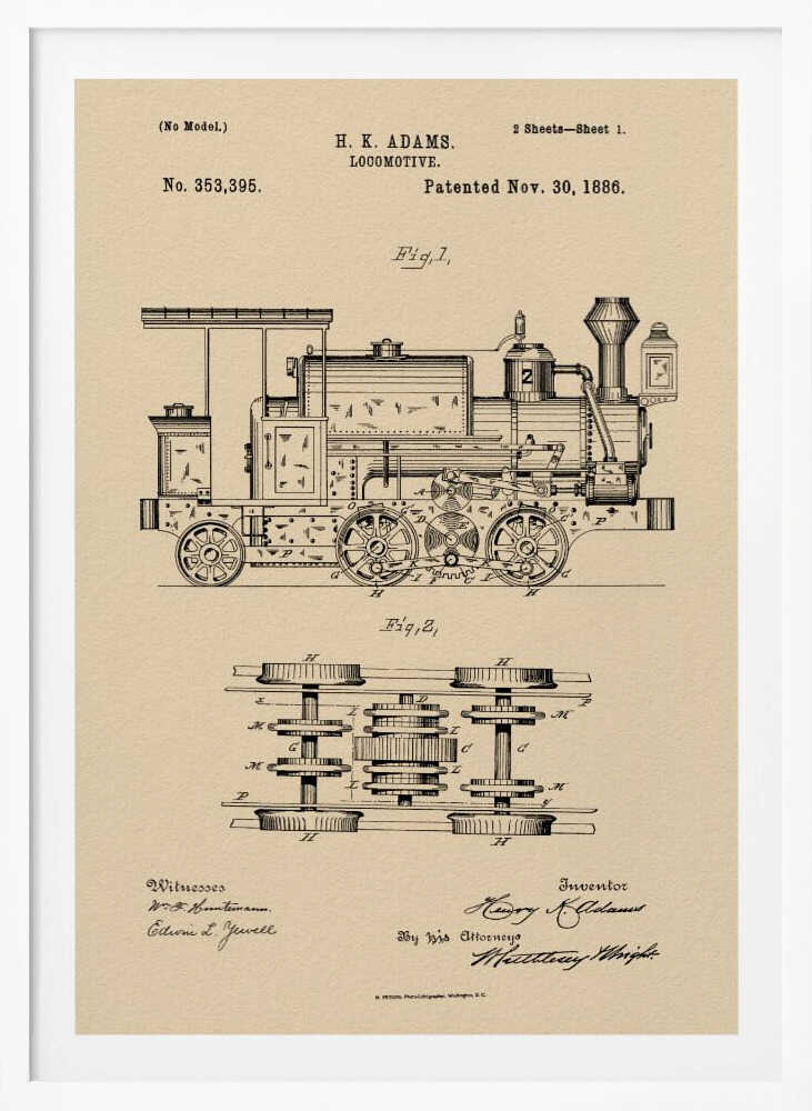 Locomotive Patent 1886 - Poster / Art Print