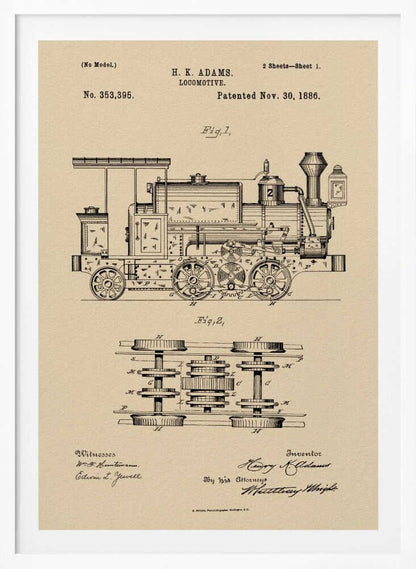 Locomotive Patent 1886 - Poster / Art Print