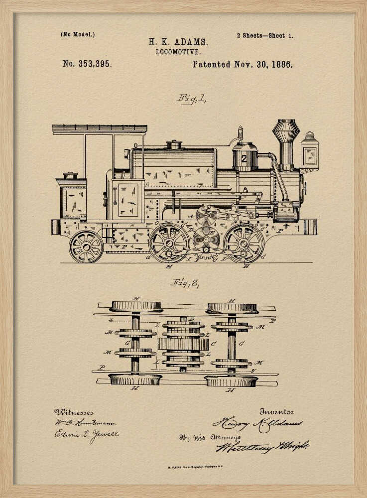 Locomotive Patent 1886 - Poster / Art Print