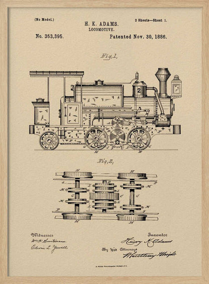 Locomotive Patent 1886 - Poster / Art Print