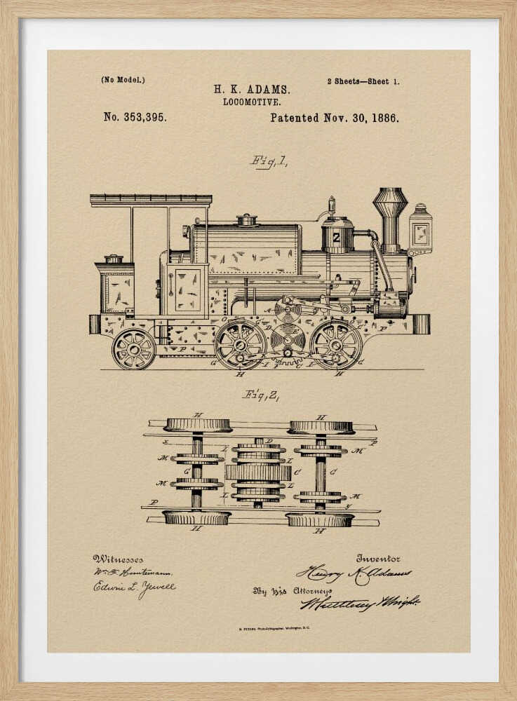 Locomotive Patent 1886 - Poster / Art Print