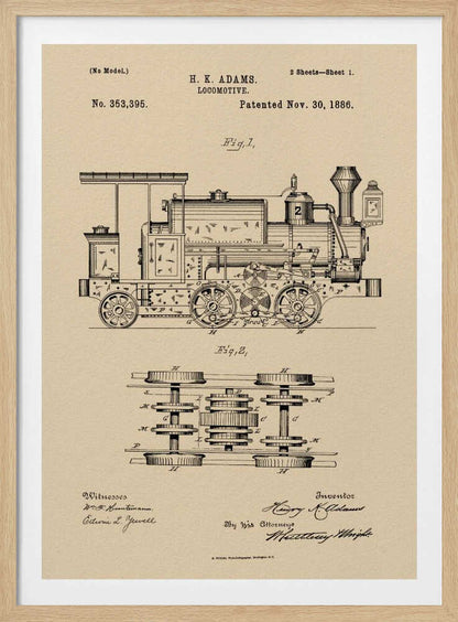 Locomotive Patent 1886 - Poster / Art Print