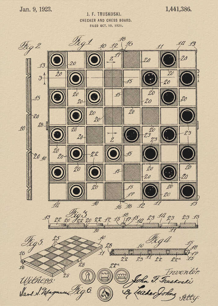 Checker and Chess Board Patent 1921 - Poster / Art Print