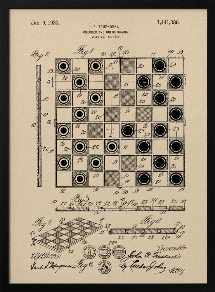 Checker and Chess Board Patent 1921 - Poster / Art Print