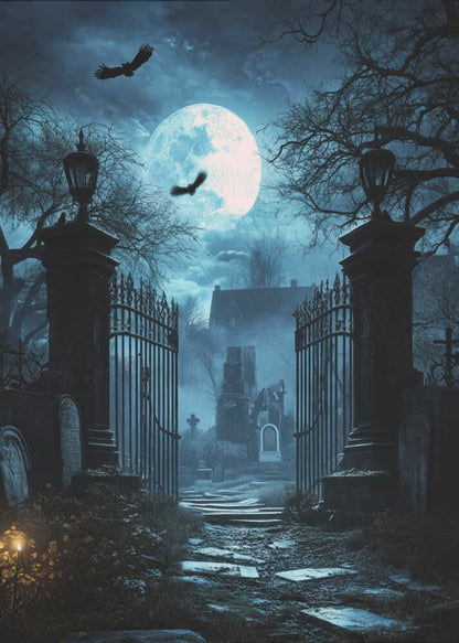 Grave Stones Halloween Scene (1) - Poster / Art Print