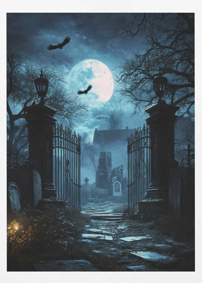 Grave Stones Halloween Scene (1) - Poster / Art Print
