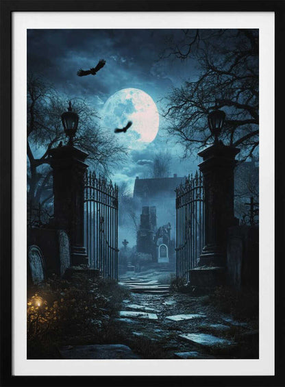 Grave Stones Halloween Scene (1) - Poster / Art Print