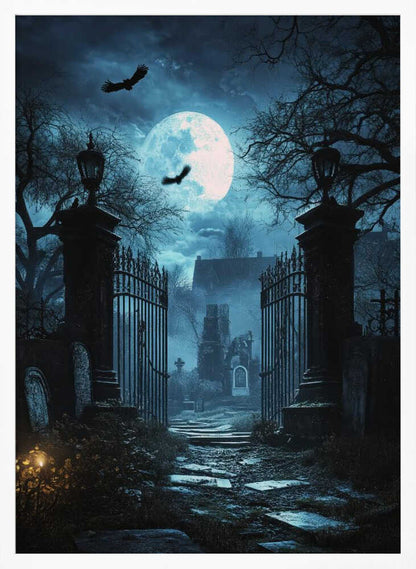 Grave Stones Halloween Scene (1) - Poster / Art Print