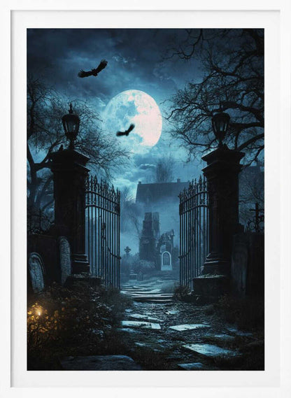 Grave Stones Halloween Scene (1) - Poster / Art Print